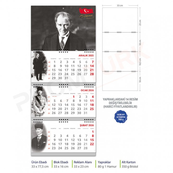 Atatürk Temalı Gemici Takvimi 